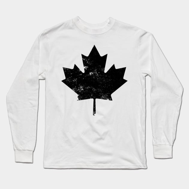 Black Distressed Canada Maple Leaf Long Sleeve T-Shirt by DazzlingApparel